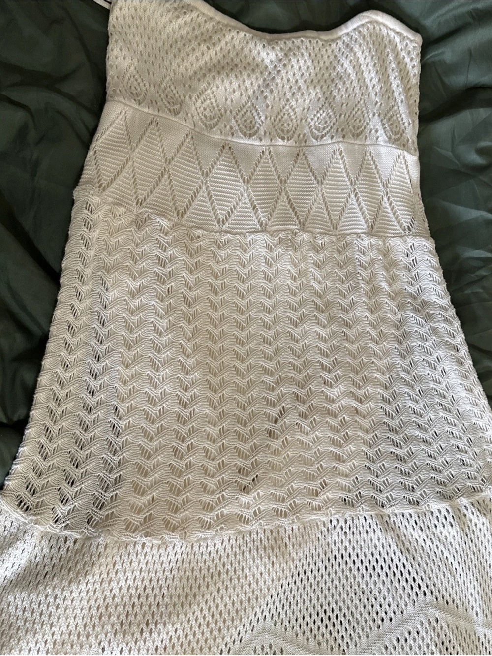 FARM Rio Strapless Crochet Knit Dress in Cream